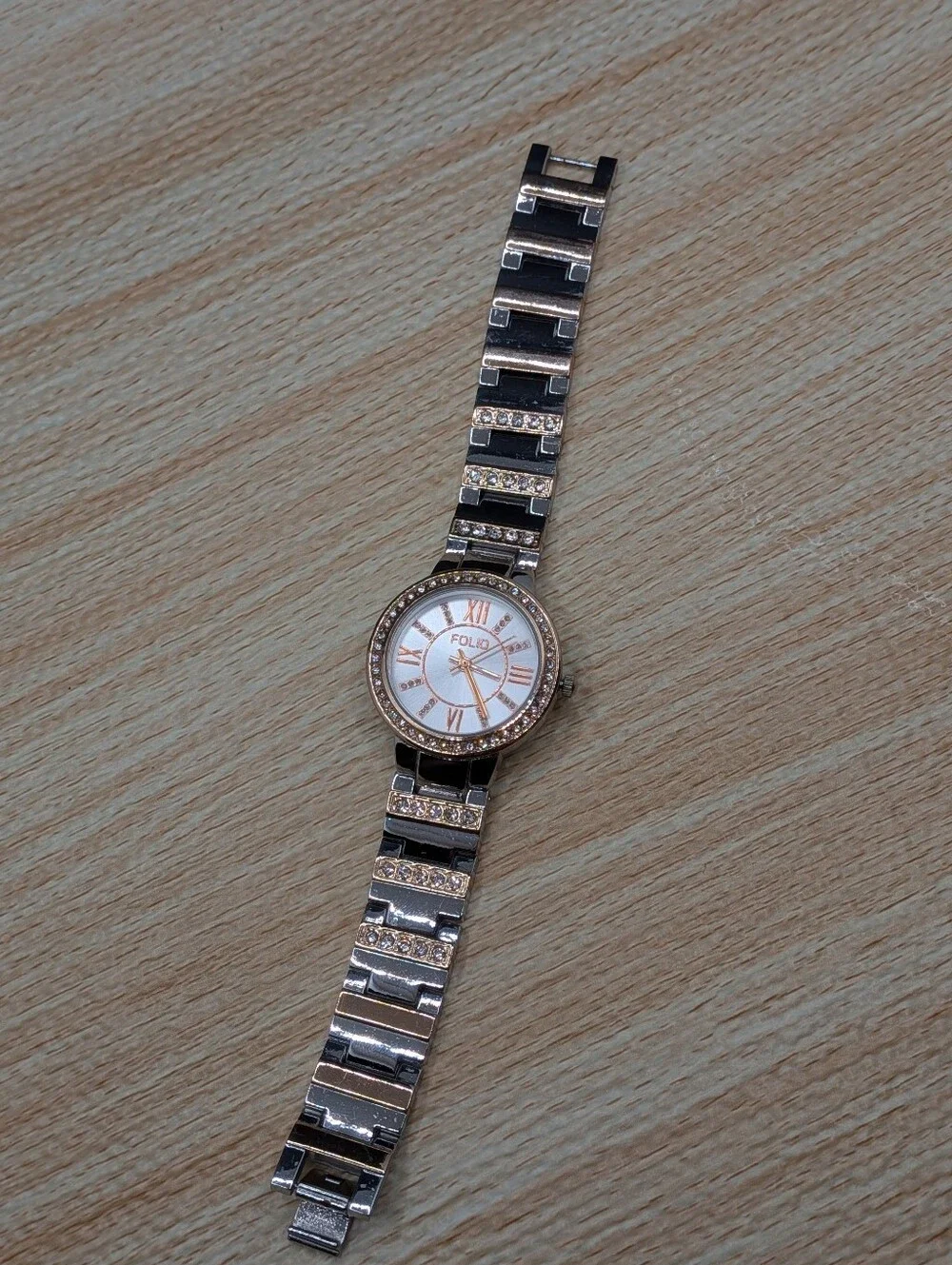 Folio Two-Tone Glitz Crystal Accent Silver and Rose Gold Watch